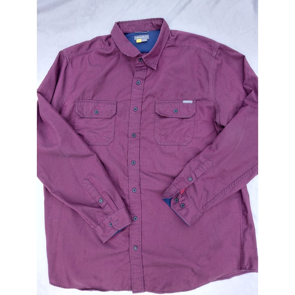Eddie Bauer First Ascent Mens 2XL Tall Burgundy Button Down Utility Shirt Maroon